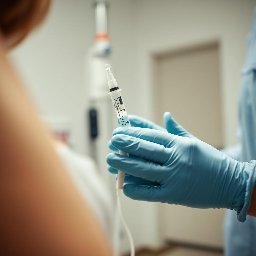 Clinician preparing an IV chelation infusion
