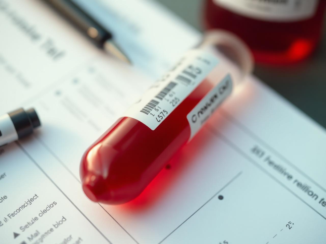 Lab test vial resting on a diagnostic requisition form